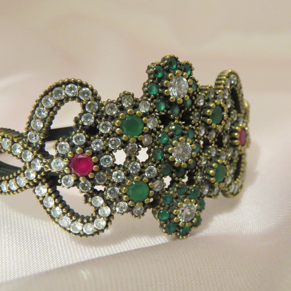 Sterling Silver Simulant Emerald Ruby Diamond Ban… - image 3